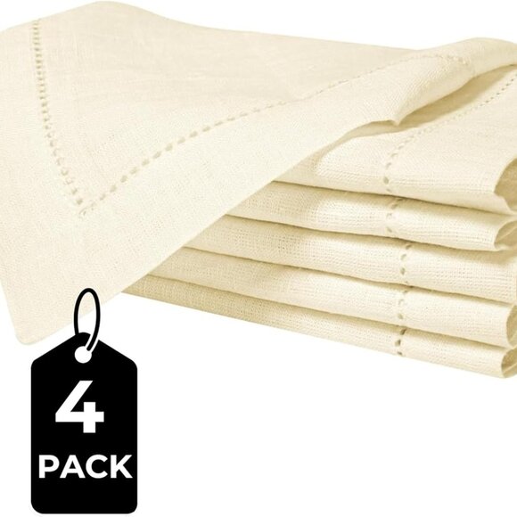 Linen Cotton Cloth Napkins Set of 4-100% Linen Hemstitched Napkins 18x18 Inches - Picture 7 of 9